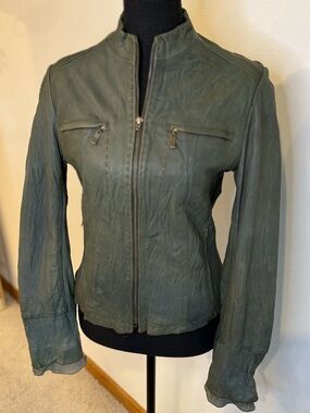 Alexander Julian Olive Green Leather Jacket Moto Style Women S